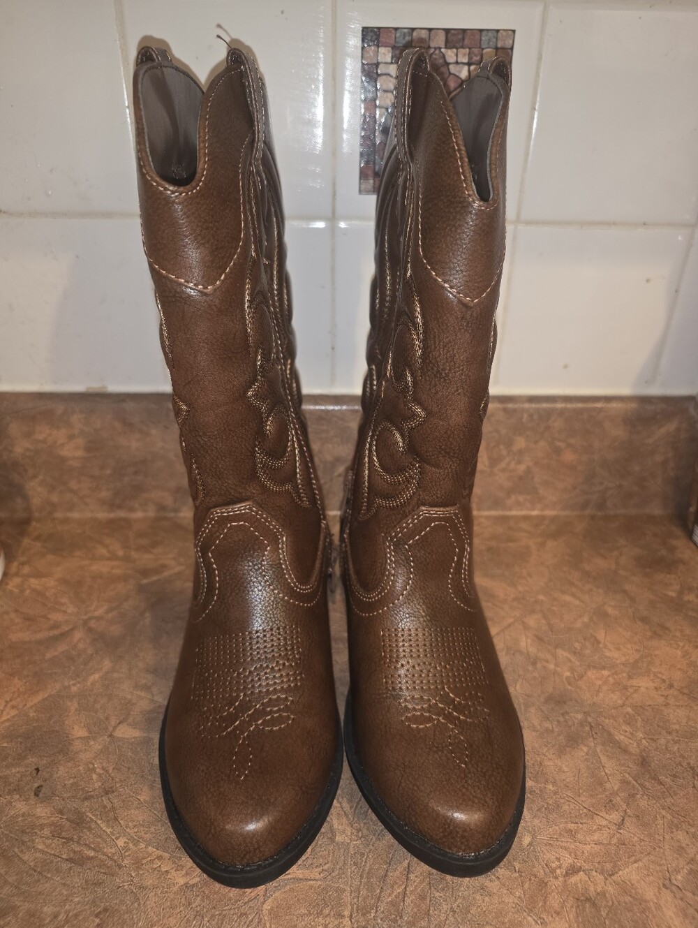 Cat & Jack Kids Girls Size 1 Montana Side Cowgirl Western Boots Brown Zipper